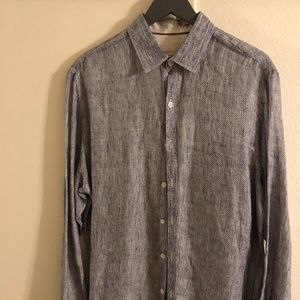 TASSO ELBA MENS M 100% LINEN BLUE GREY LONG SLEEVE